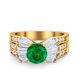 Art Dec Wedding Bridal Ring Round Simulated Cubic Zirconia 925 Sterling Silver