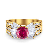 Art Dec Wedding Bridal Ring Round Simulated Cubic Zirconia 925 Sterling Silver