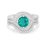 Three Piece Ring Band Round Simulated Cubic Zirconia 925 Sterling Silver