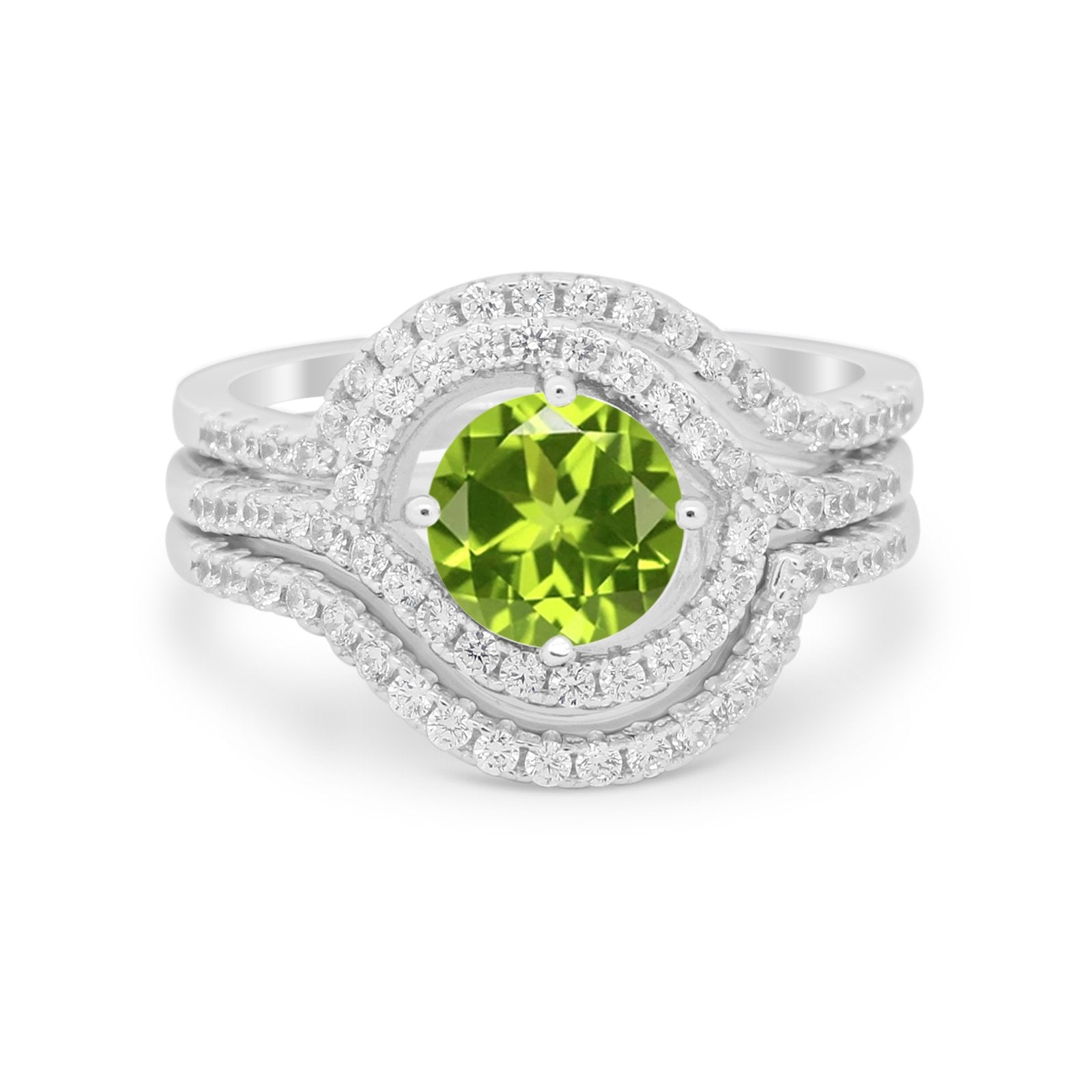 Three Piece Ring Band Round Simulated Cubic Zirconia 925 Sterling Silver
