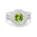 Three Piece Ring Band Round Simulated Cubic Zirconia 925 Sterling Silver