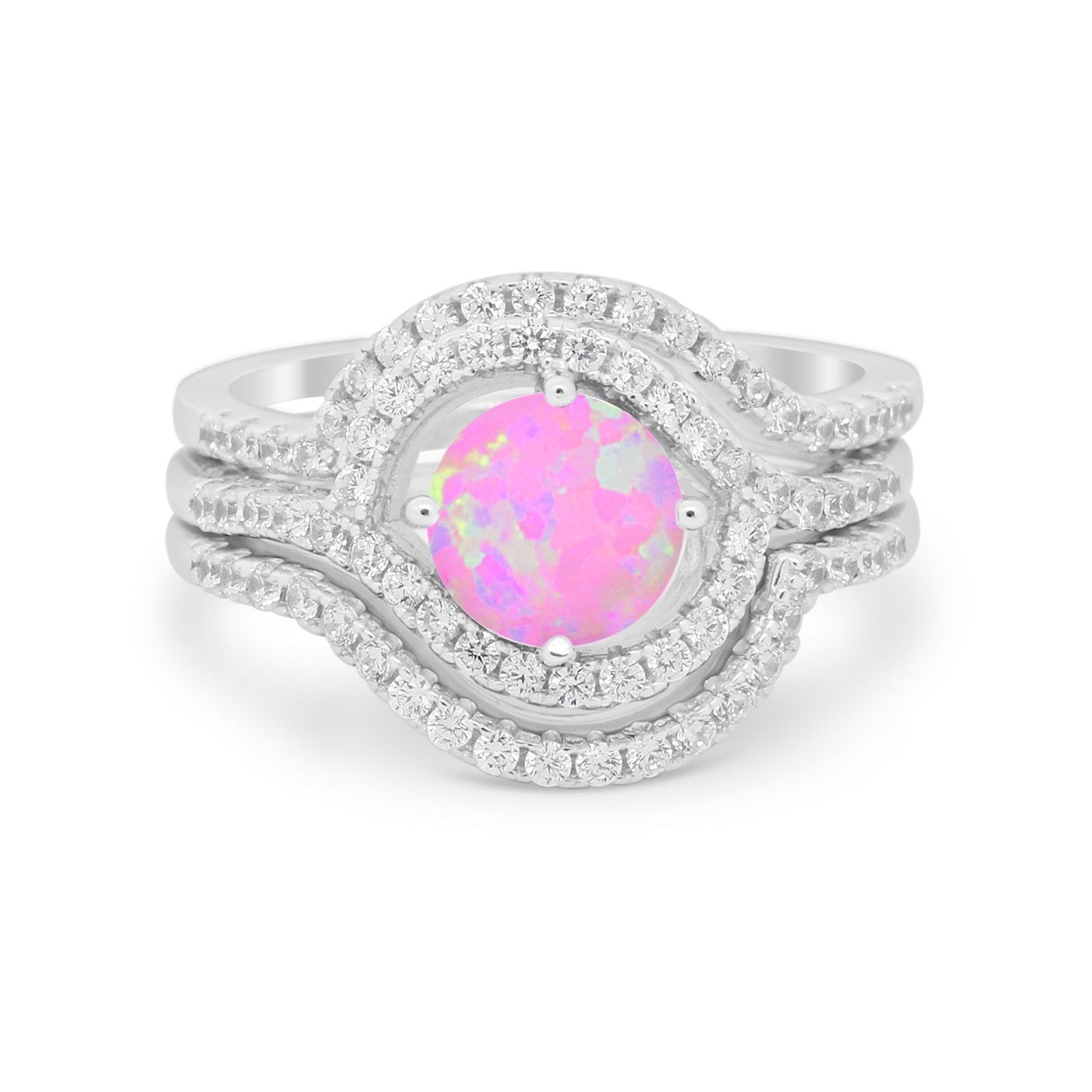 Three Piece Ring Band Round Simulated Cubic Zirconia 925 Sterling Silver