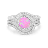 Three Piece Ring Band Round Simulated Cubic Zirconia 925 Sterling Silver