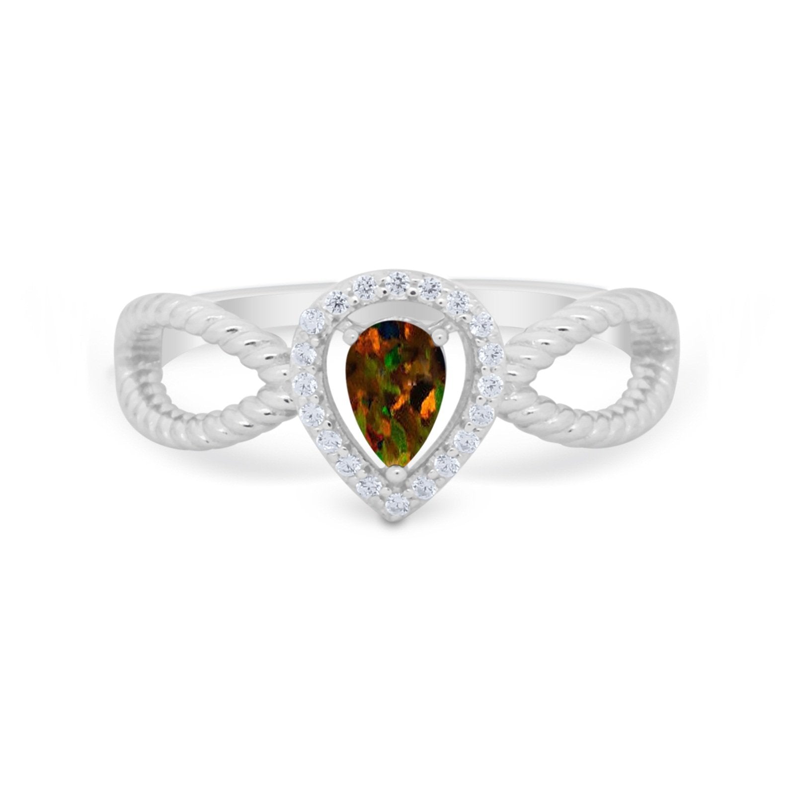 Teardrop Wedding Ring Pear Round Simulated Cubic Zirconia 925 Sterling Silver