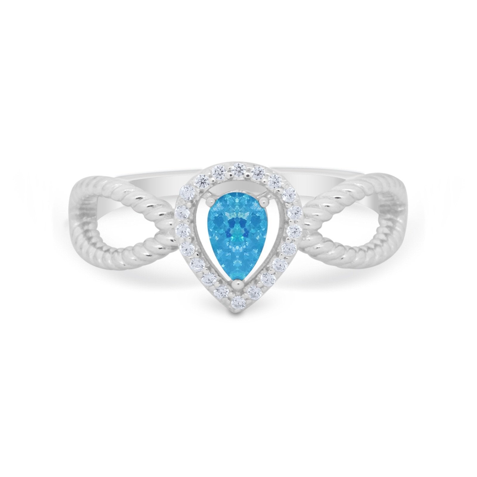 Teardrop Wedding Ring Pear Round Simulated Cubic Zirconia 925 Sterling Silver