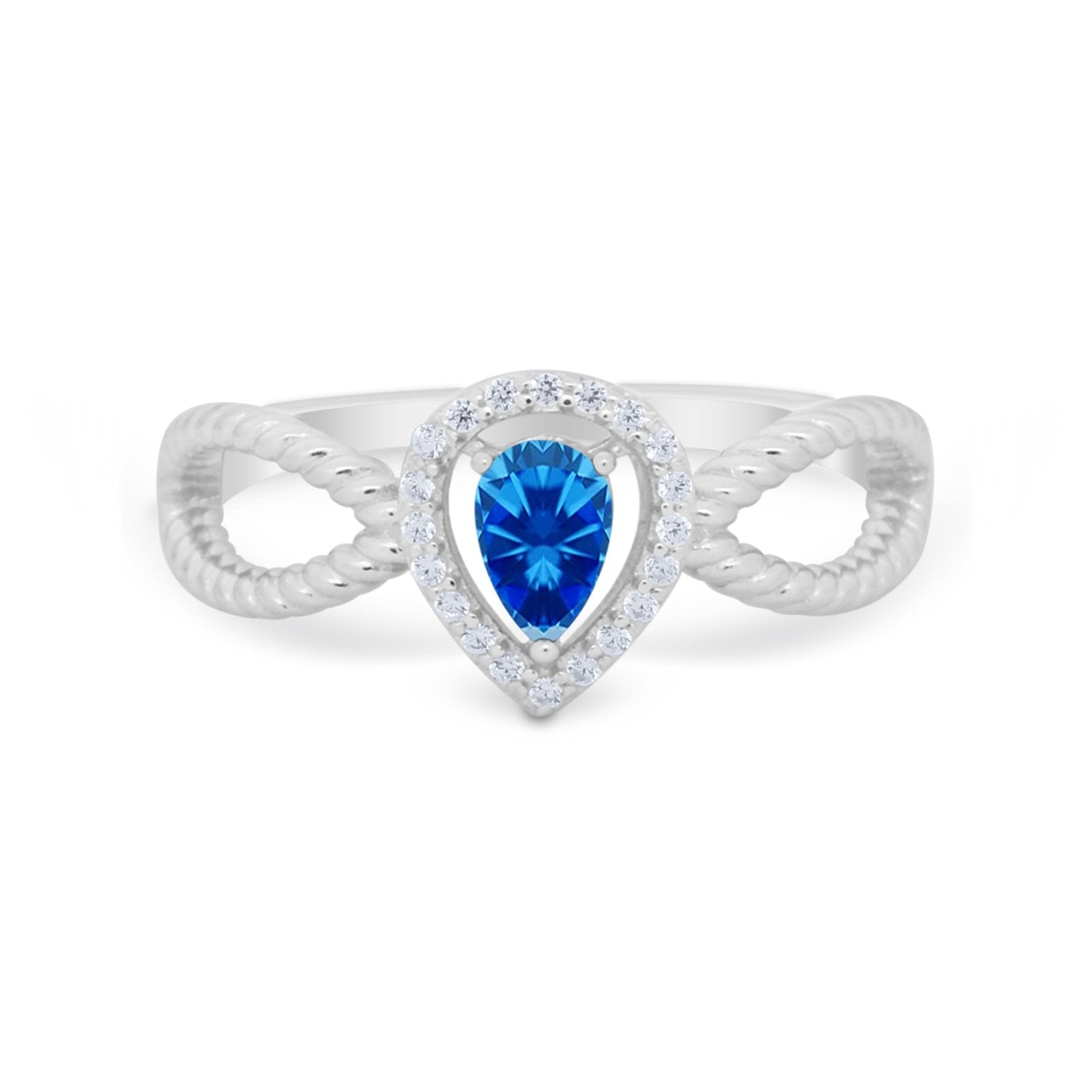 Teardrop Wedding Ring Pear Round Simulated Cubic Zirconia 925 Sterling Silver