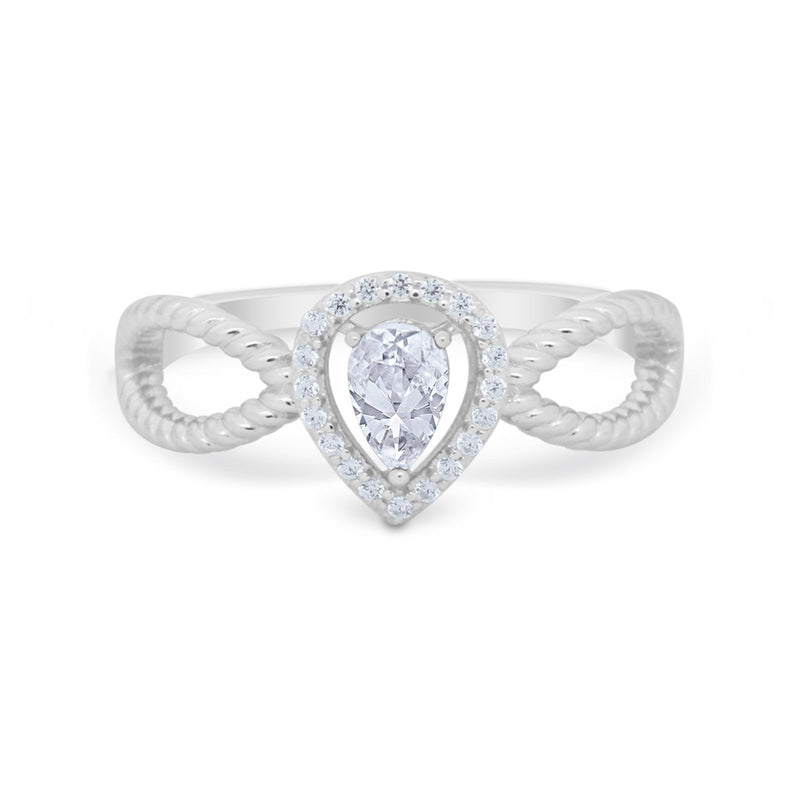 Teardrop Wedding Ring Pear Round Simulated Cubic Zirconia 925 Sterling Silver