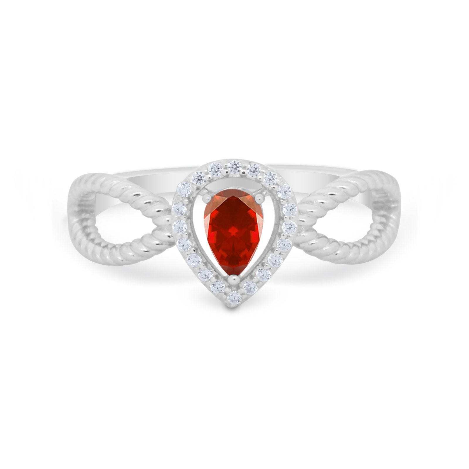Teardrop Wedding Ring Pear Round Simulated Cubic Zirconia 925 Sterling Silver