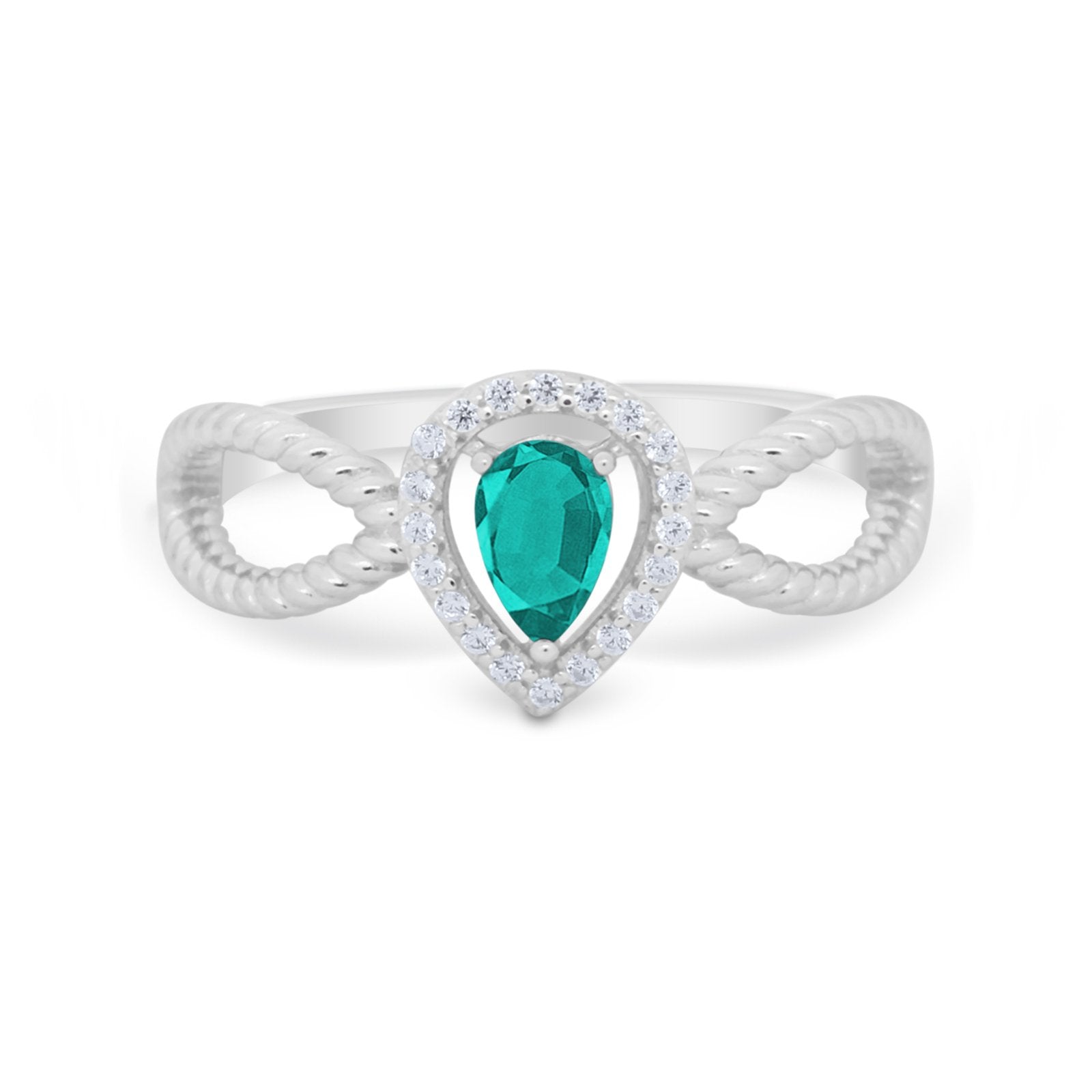 Teardrop Wedding Ring Pear Round Simulated Cubic Zirconia 925 Sterling Silver
