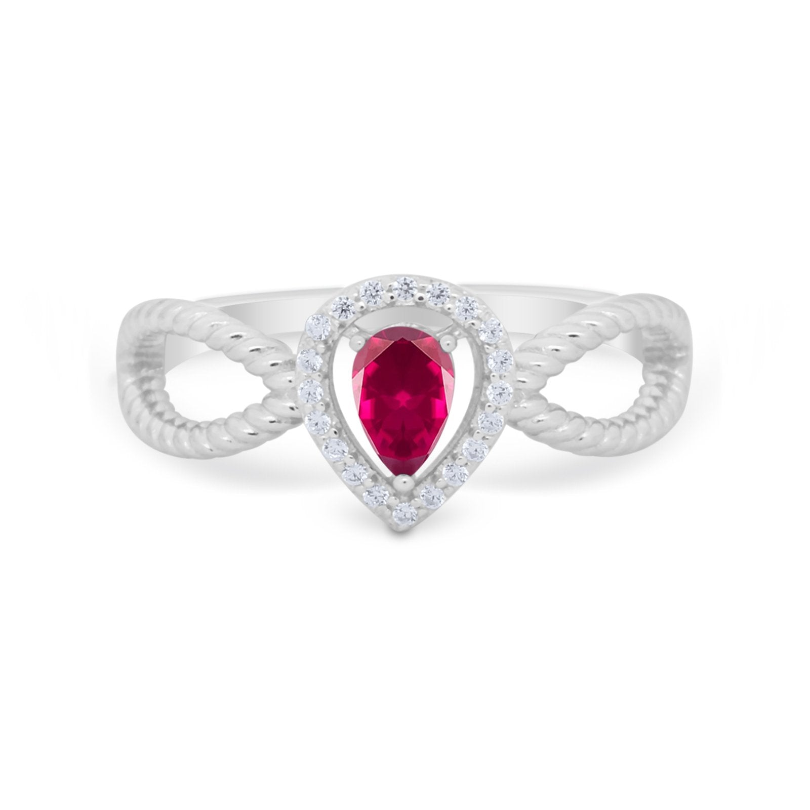 Teardrop Wedding Ring Pear Round Simulated Cubic Zirconia 925 Sterling Silver