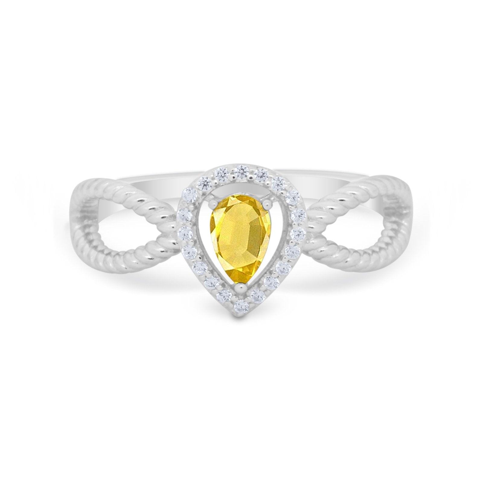 Teardrop Wedding Ring Pear Round Simulated Cubic Zirconia 925 Sterling Silver