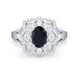 Art Deco Oval Wedding Ring Round Simulated Cubic Zirconia 925 Sterling Silver