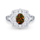 Art Deco Oval Wedding Ring Round Simulated Cubic Zirconia 925 Sterling Silver