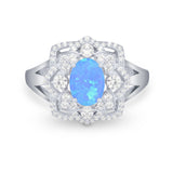 Art Deco Oval Wedding Ring Round Simulated Cubic Zirconia 925 Sterling Silver