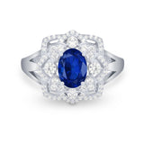 Art Deco Oval Wedding Ring Round Simulated Cubic Zirconia 925 Sterling Silver