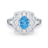 Art Deco Oval Wedding Ring Round Simulated Cubic Zirconia 925 Sterling Silver