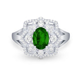 Art Deco Oval Wedding Ring Round Simulated Cubic Zirconia 925 Sterling Silver