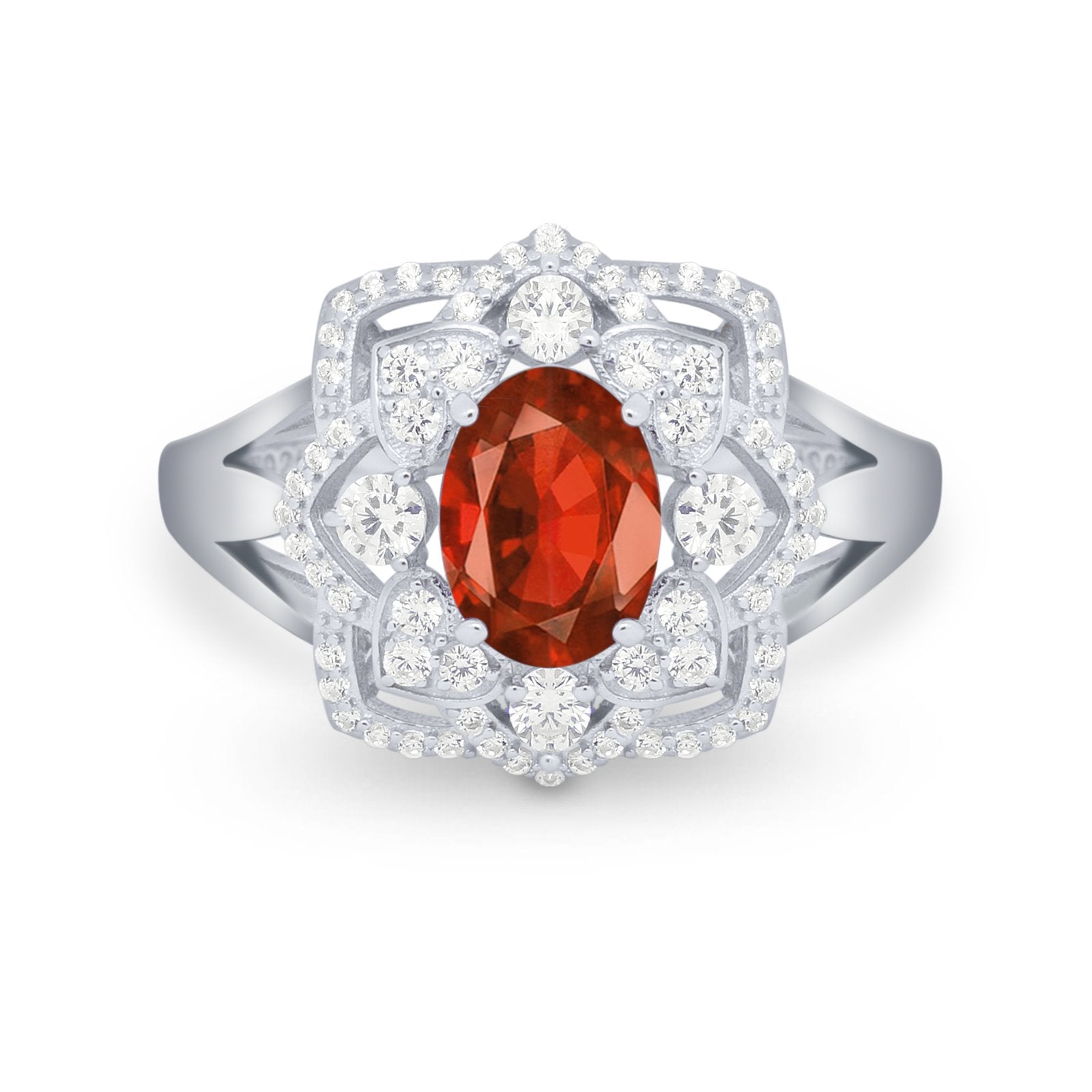 Art Deco Oval Wedding Ring Round Simulated Cubic Zirconia 925 Sterling Silver