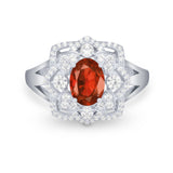 Art Deco Oval Wedding Ring Round Simulated Cubic Zirconia 925 Sterling Silver