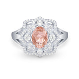 Art Deco Oval Wedding Ring Round Simulated Cubic Zirconia 925 Sterling Silver