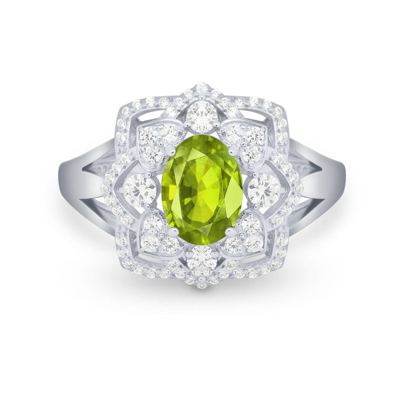 Art Deco Oval Wedding Ring Round Simulated Cubic Zirconia 925 Sterling Silver