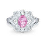 Art Deco Oval Wedding Ring Round Simulated Cubic Zirconia 925 Sterling Silver