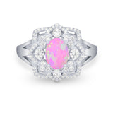 Art Deco Oval Wedding Ring Round Simulated Cubic Zirconia 925 Sterling Silver