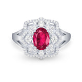 Art Deco Oval Wedding Ring Round Simulated Cubic Zirconia 925 Sterling Silver