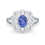 Art Deco Oval Wedding Ring Round Simulated Cubic Zirconia 925 Sterling Silver