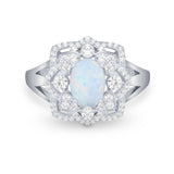 Art Deco Oval Wedding Ring Round Simulated Cubic Zirconia 925 Sterling Silver