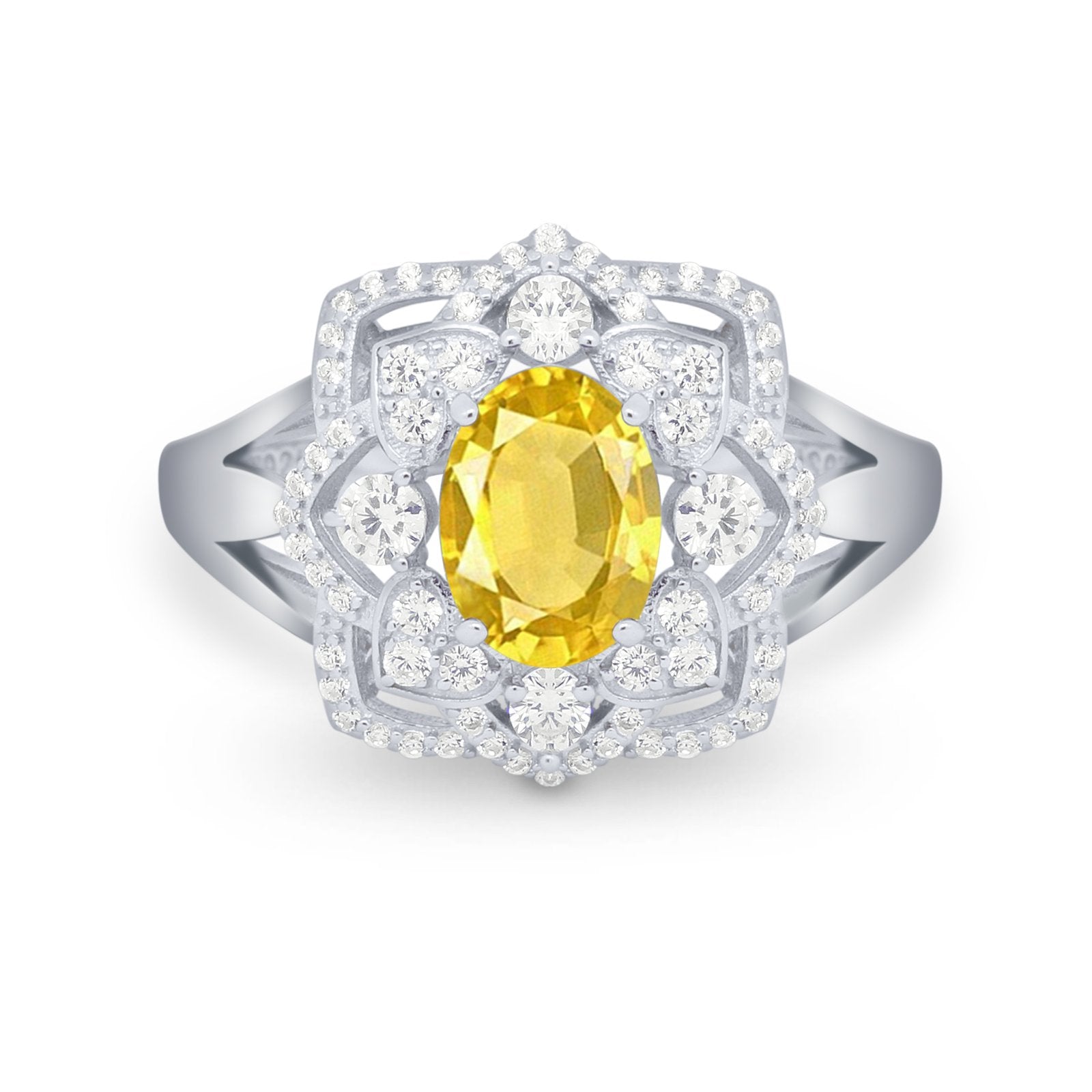 Art Deco Oval Wedding Ring Round Simulated Cubic Zirconia 925 Sterling Silver