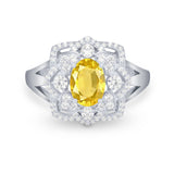 Art Deco Oval Wedding Ring Round Simulated Cubic Zirconia 925 Sterling Silver