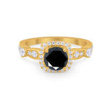 Vintage Art Deco Wedding Engagement Ring Round Cubic Zirconia 925 Sterling Silve-