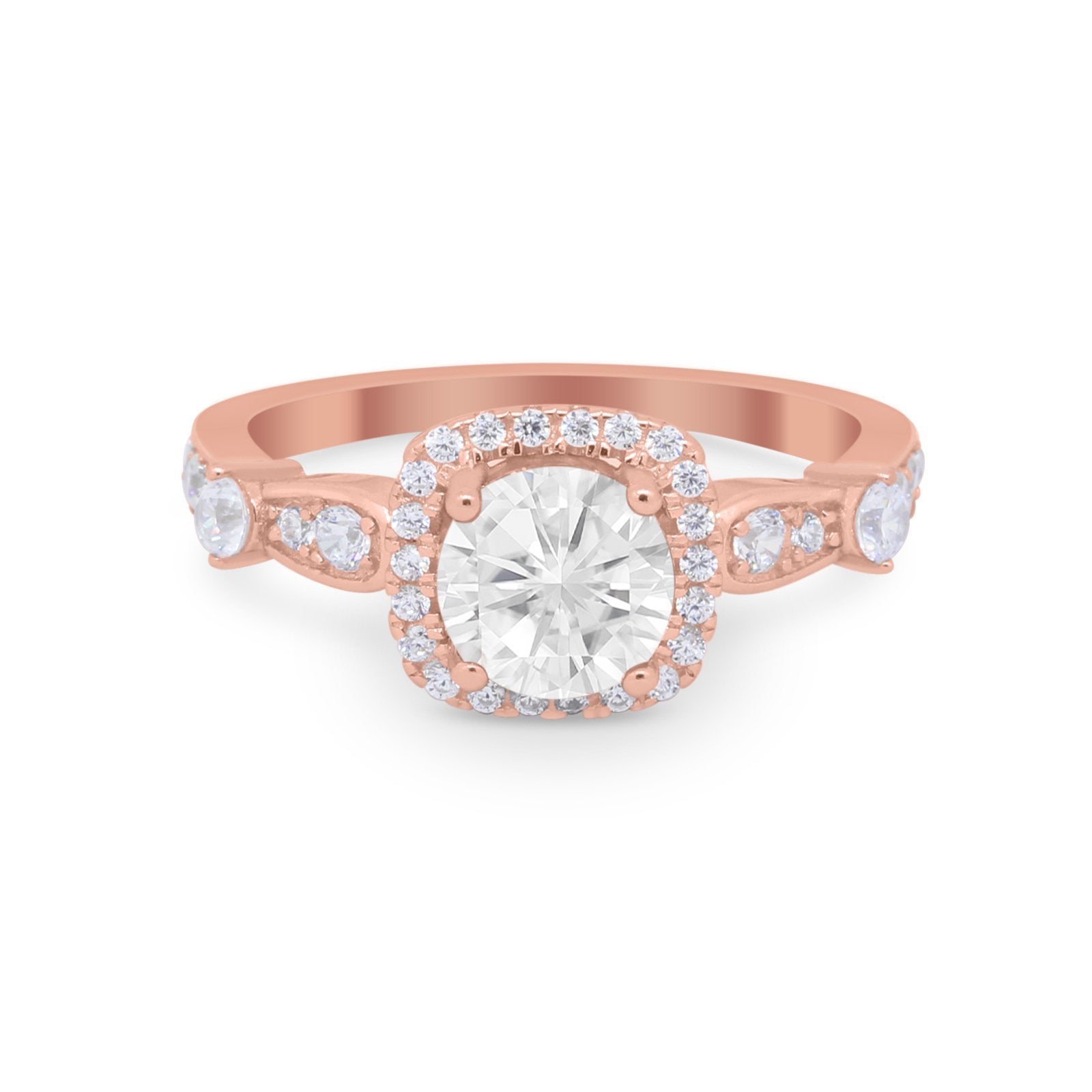 Vintage Art Deco Wedding Engagement Ring Round Cubic Zirconia 925 Sterling Silve-