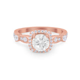 Vintage Art Deco Wedding Engagement Ring Round Cubic Zirconia 925 Sterling Silve-