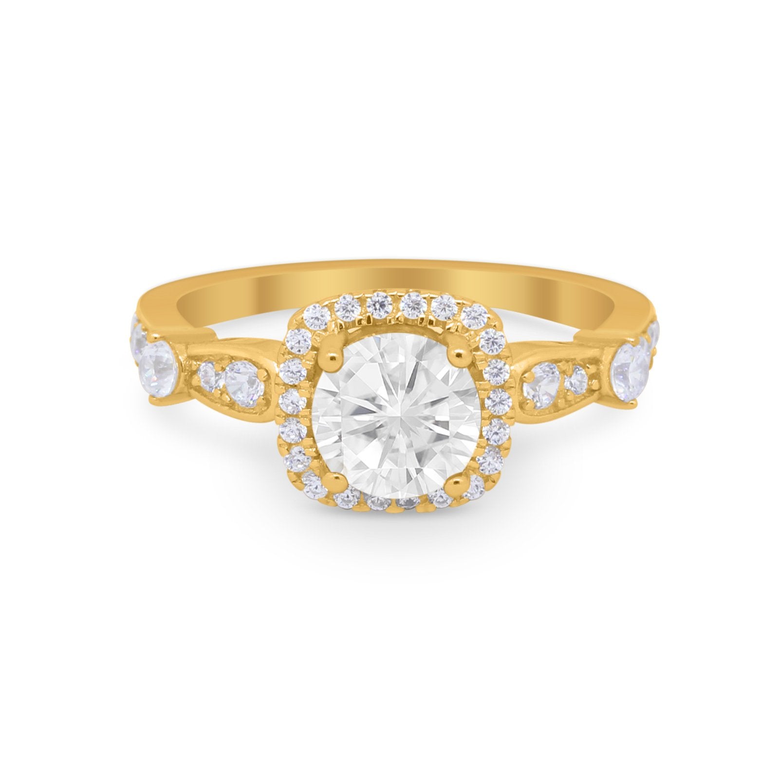 Vintage Art Deco Wedding Engagement Ring Round Cubic Zirconia 925 Sterling Silve-