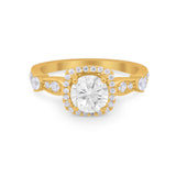 Vintage Art Deco Wedding Engagement Ring Round Cubic Zirconia 925 Sterling Silve-