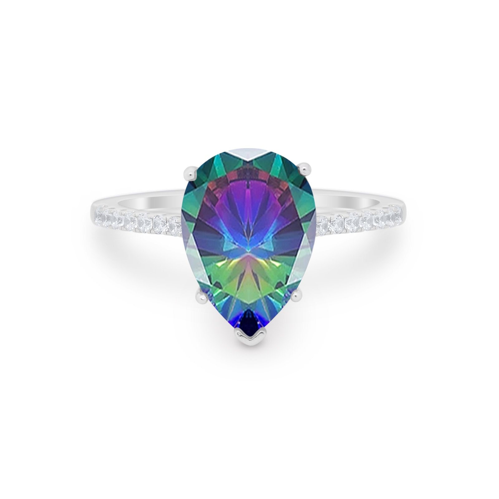 Teardrop Wedding Engagement Ring Pear Round Cubic Zirconia 925 Sterling Silver