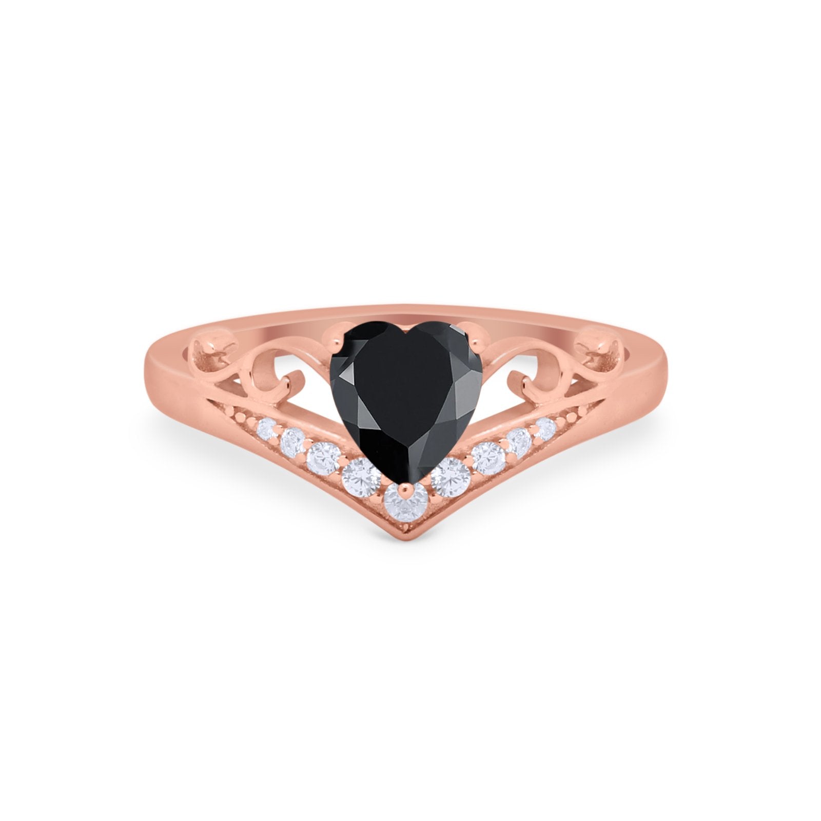 Heart Filigree Thumb Ring Round Simulated Cubic Zirconia 925 Sterling Silver