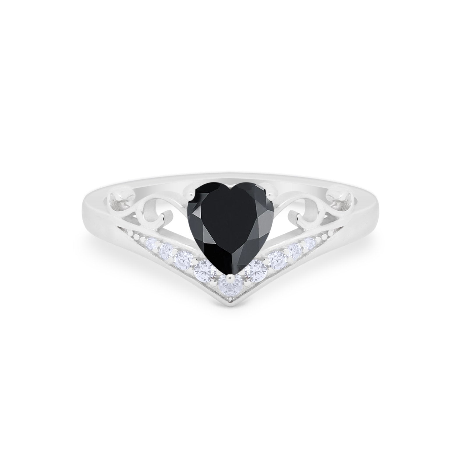 Heart Filigree Thumb Ring Round Simulated Cubic Zirconia 925 Sterling Silver