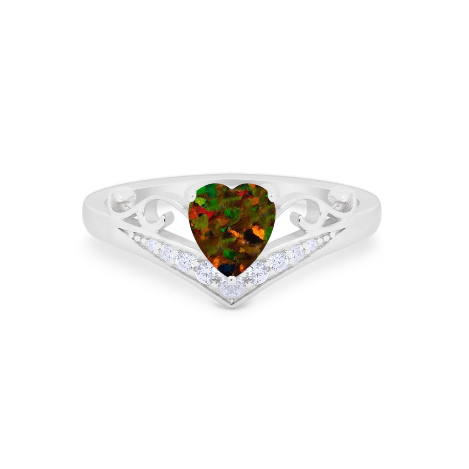 Heart Filigree Thumb Ring Round Simulated Cubic Zirconia 925 Sterling Silver