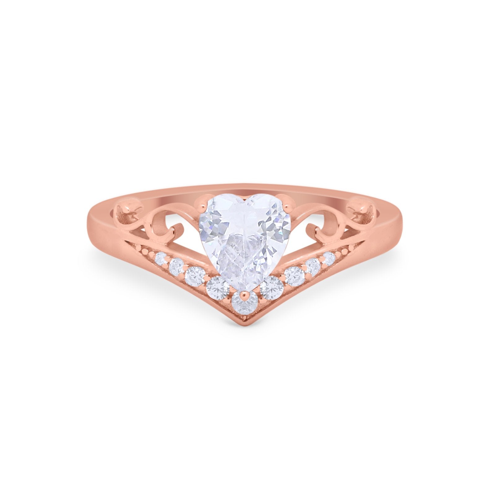 Heart Filigree Thumb Ring Round Simulated Cubic Zirconia 925 Sterling Silver
