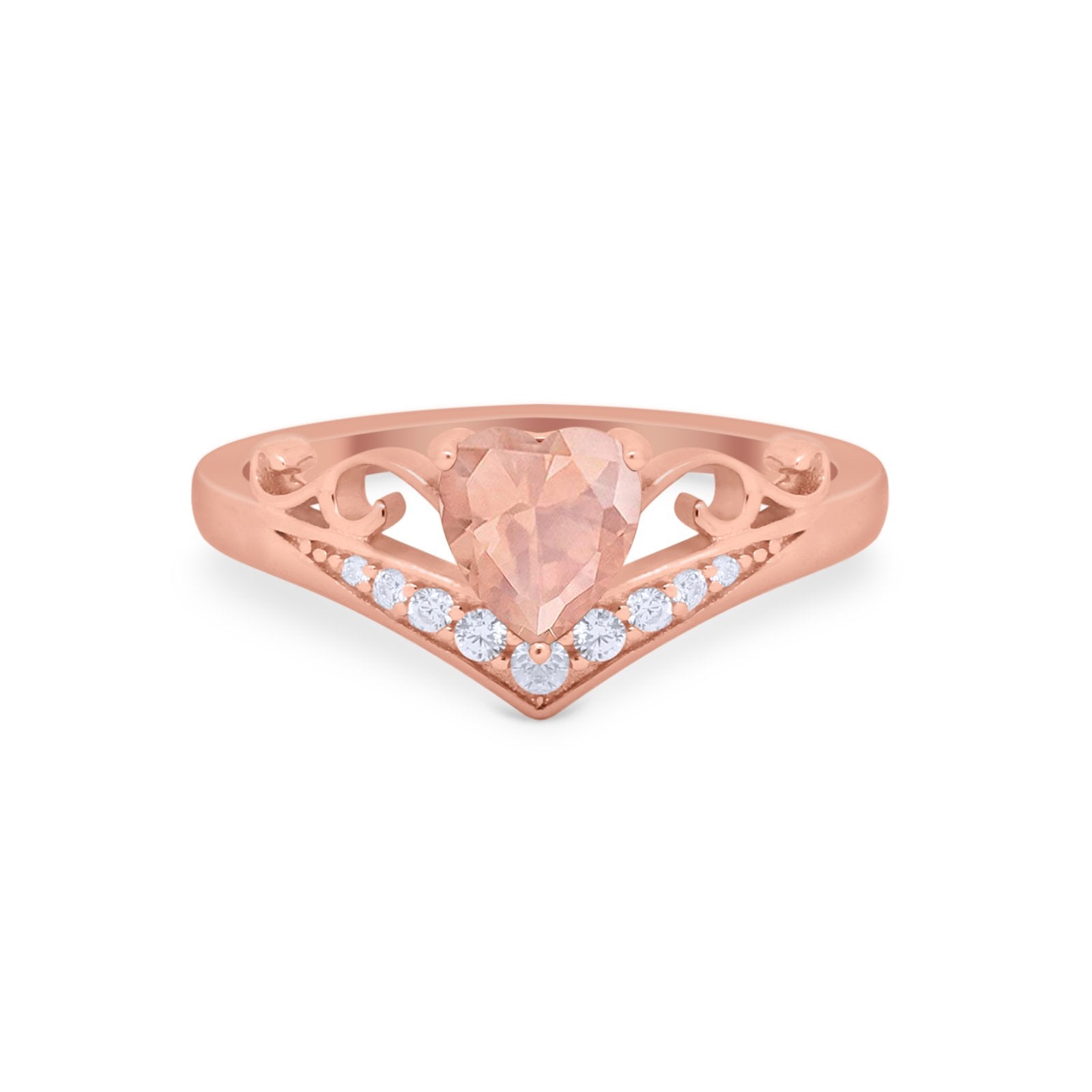 Heart Filigree Thumb Ring Round Simulated Cubic Zirconia 925 Sterling Silver