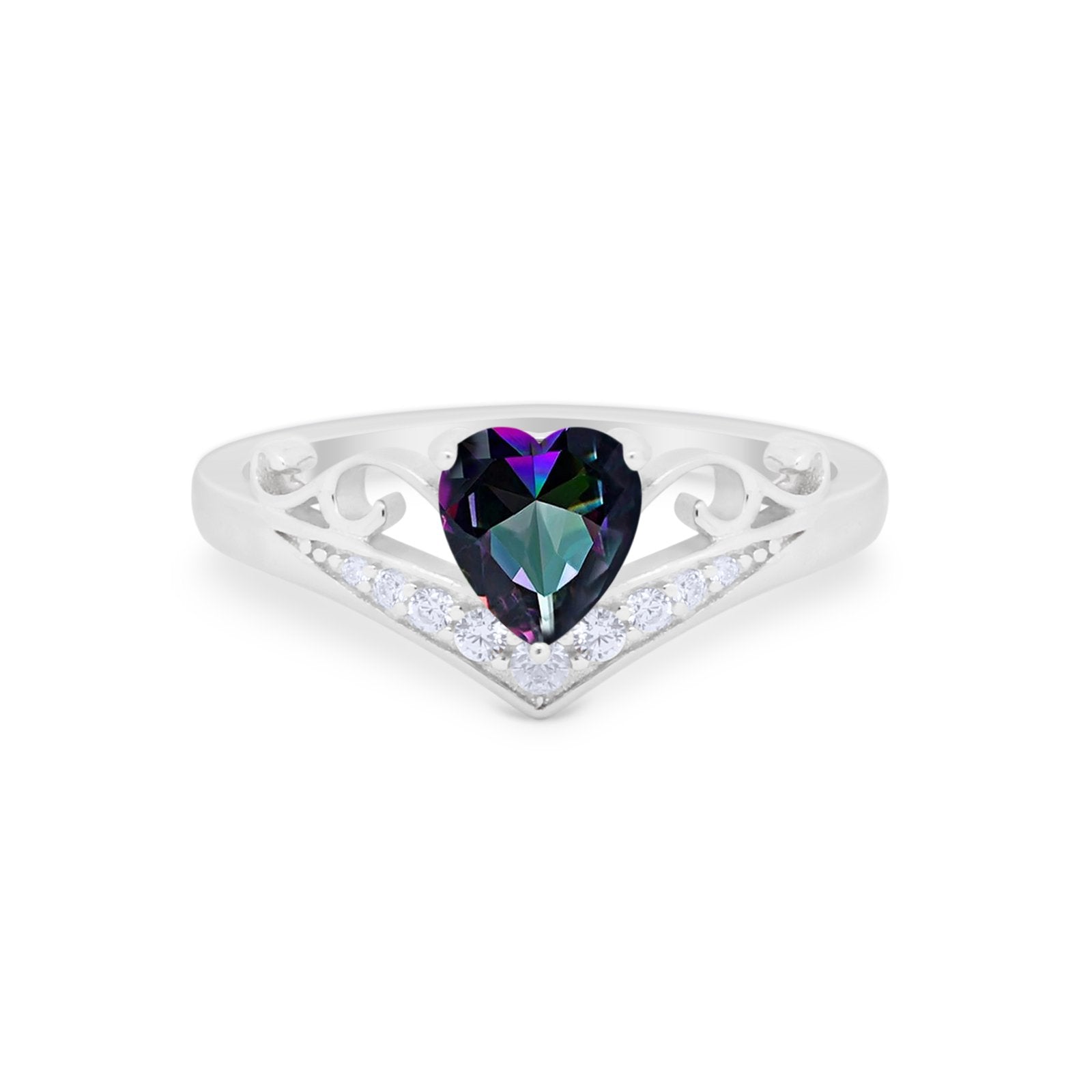 Heart Filigree Thumb Ring Round Simulated Cubic Zirconia 925 Sterling Silver
