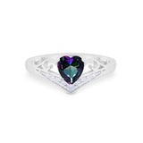 Heart Filigree Thumb Ring Round Simulated Cubic Zirconia 925 Sterling Silver