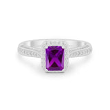 Vintage Emerald Cut Ring Round Simulated Cubic Zirconia 925 Sterling Silver