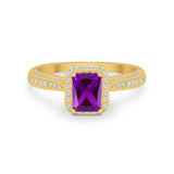 Vintage Emerald Cut Ring Round Simulated Cubic Zirconia 925 Sterling Silver
