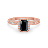 Vintage Emerald Cut Ring Round Simulated Cubic Zirconia 925 Sterling Silver