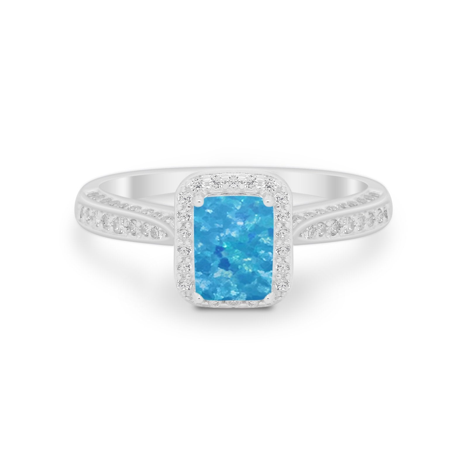 Vintage Emerald Cut Ring Round Simulated Cubic Zirconia 925 Sterling Silver
