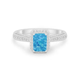 Vintage Emerald Cut Ring Round Simulated Cubic Zirconia 925 Sterling Silver